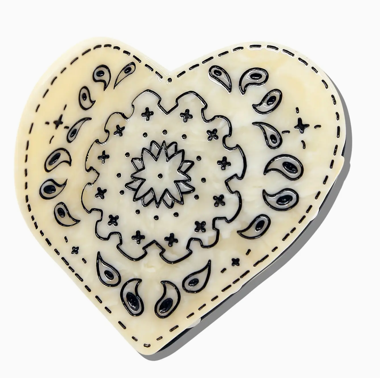 Paisley White & Black Heart Hair Claw Clip