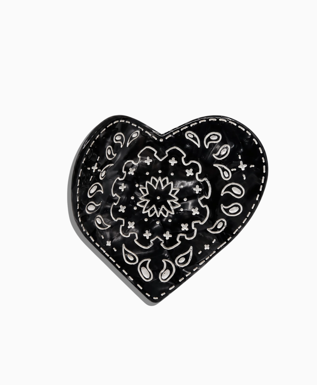 Paisley White & Black Heart Hair Claw Clip