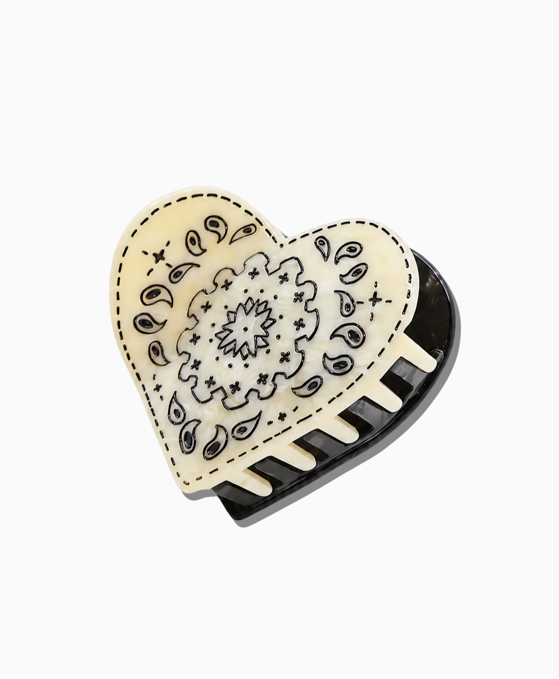 Paisley White & Black Heart Hair Claw Clip
