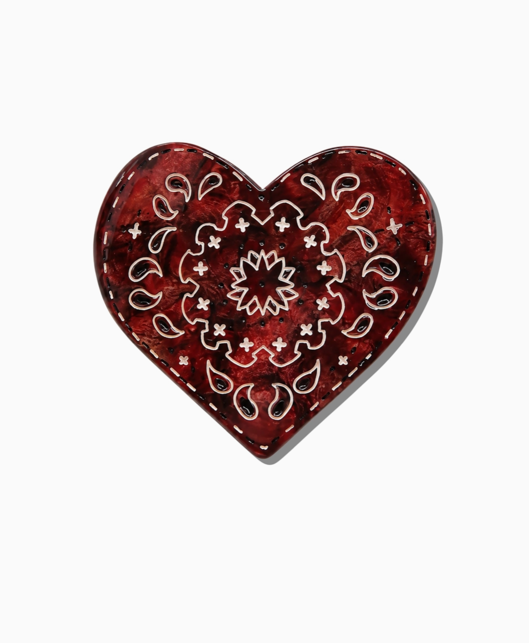 Paisley Red Heart Hair Claw Clip