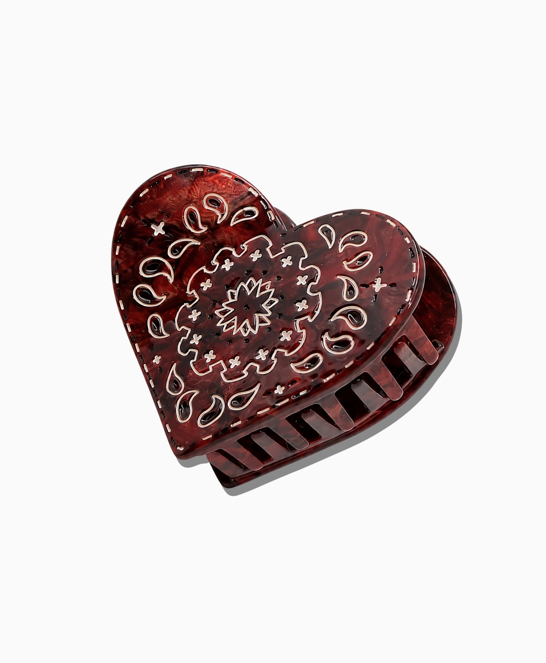 Paisley Red Heart Hair Claw Clip
