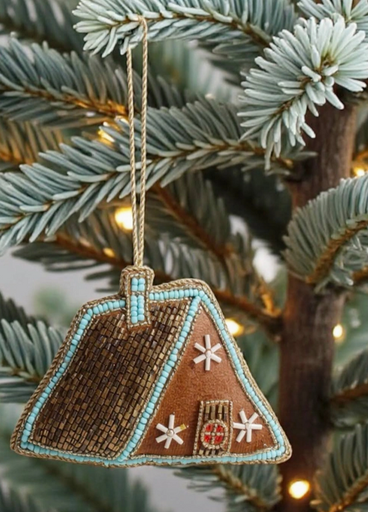 A-frame Gingerbread Cabin Ornament