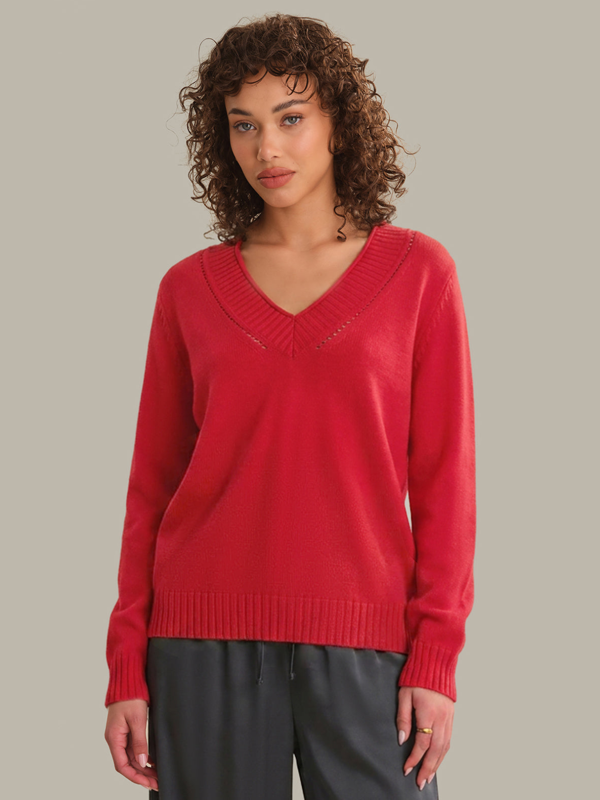 VIRGINIA VNECK PULLOVER WITH POINTELLE DETAILS