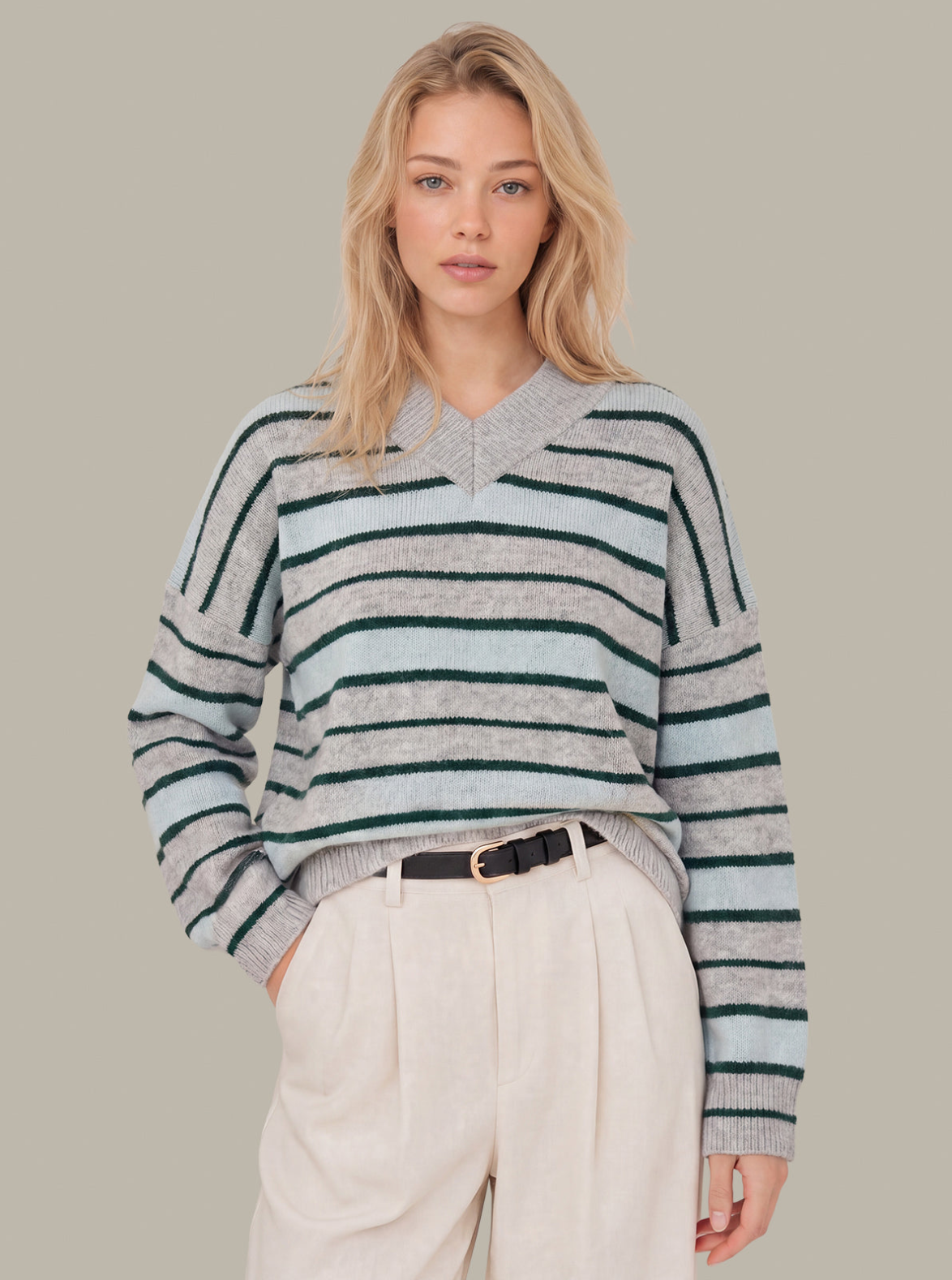 BEXLEY HIGH V CROPPED PULLOVER - GREY PEARL COMBO