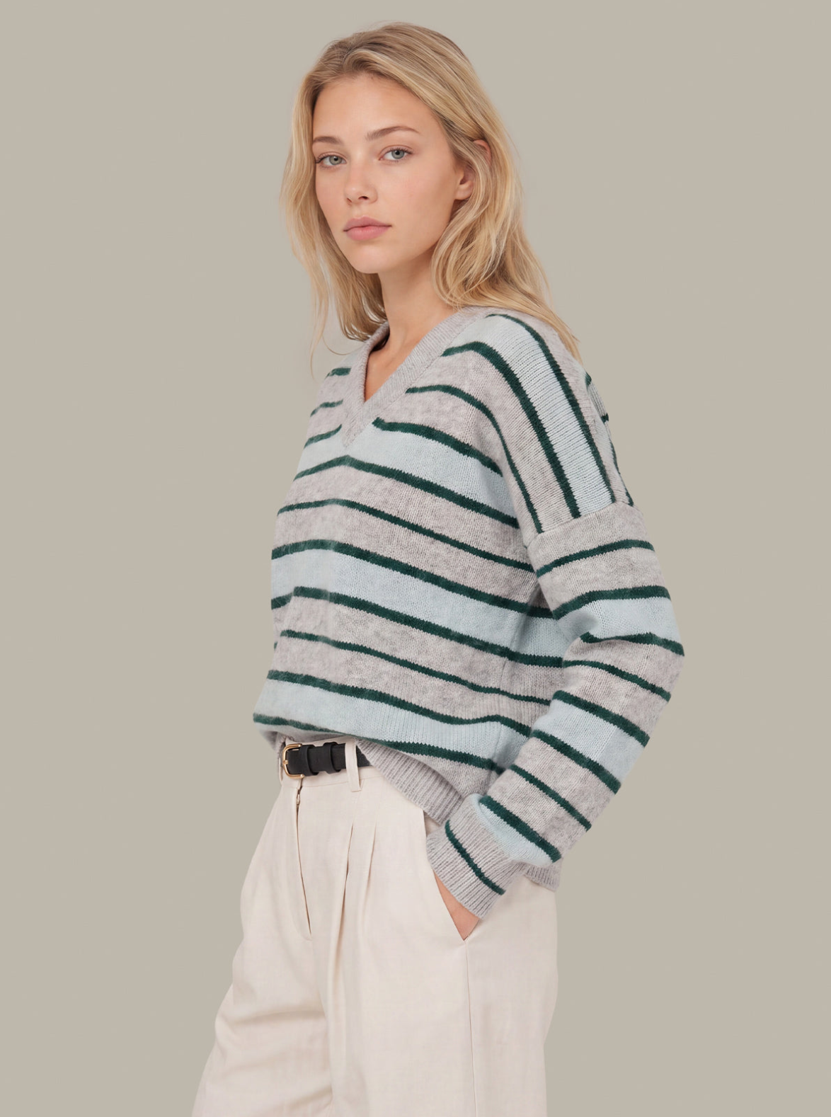 BEXLEY HIGH V CROPPED PULLOVER - GREY PEARL COMBO