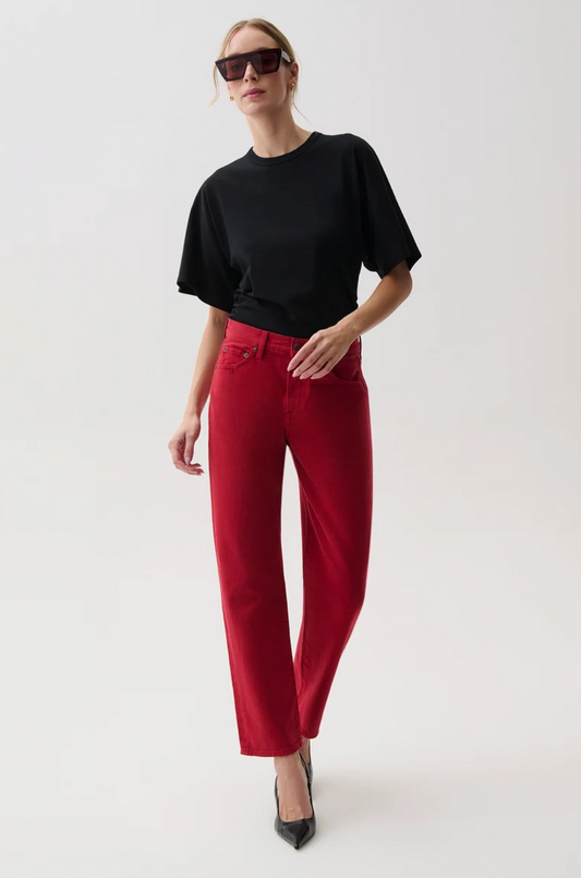 LEXI MID RISE BOWED STRAIGHT - SAVVY RED