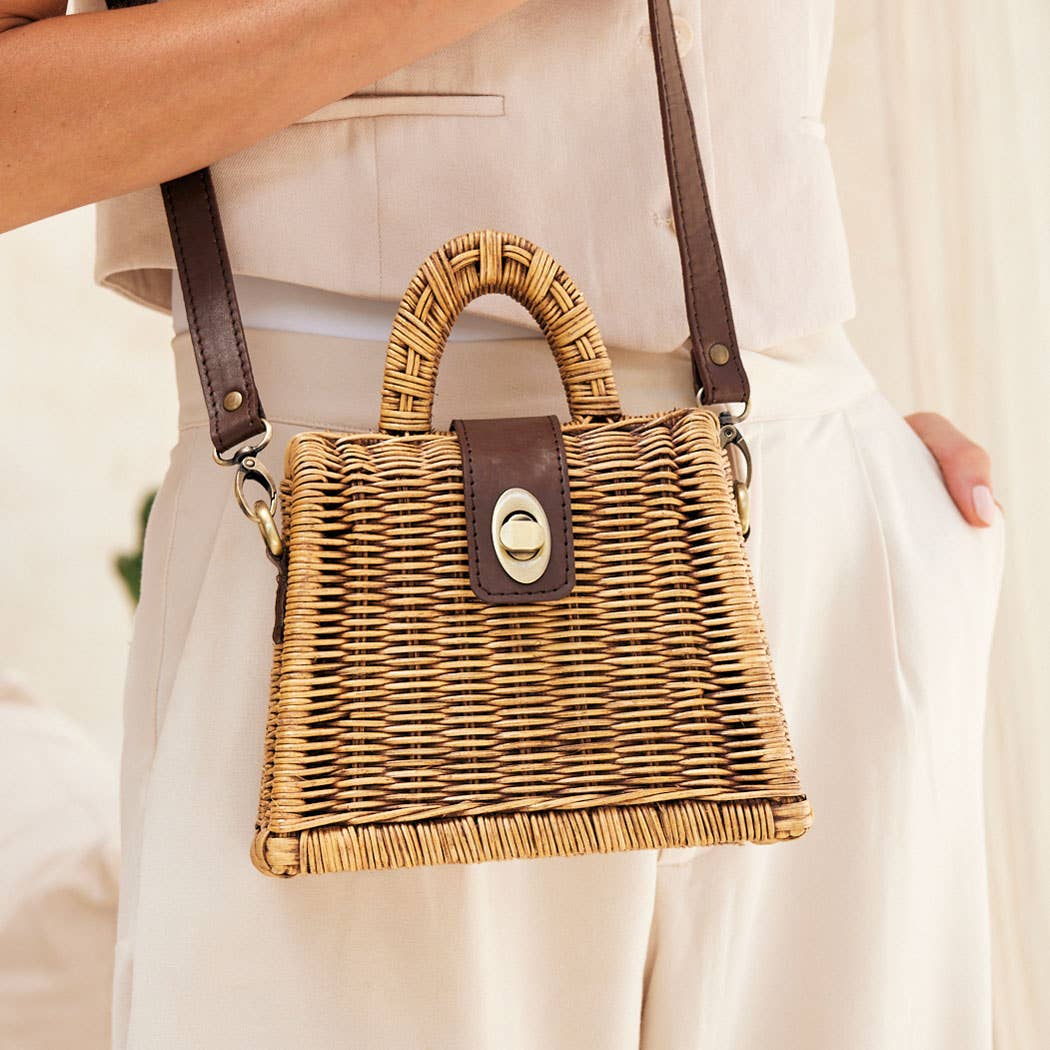 The Winding Road - Petite Rattan Handbag with Detachable Crossbody Strap