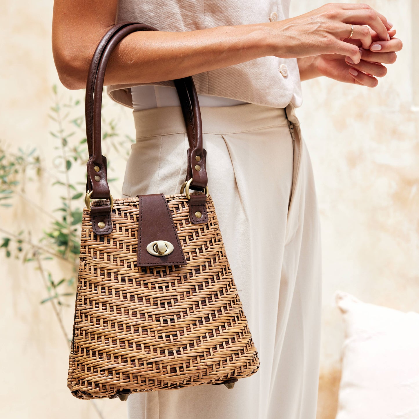 The Winding Road - Rattan Handbag with Leather Elbow Strap