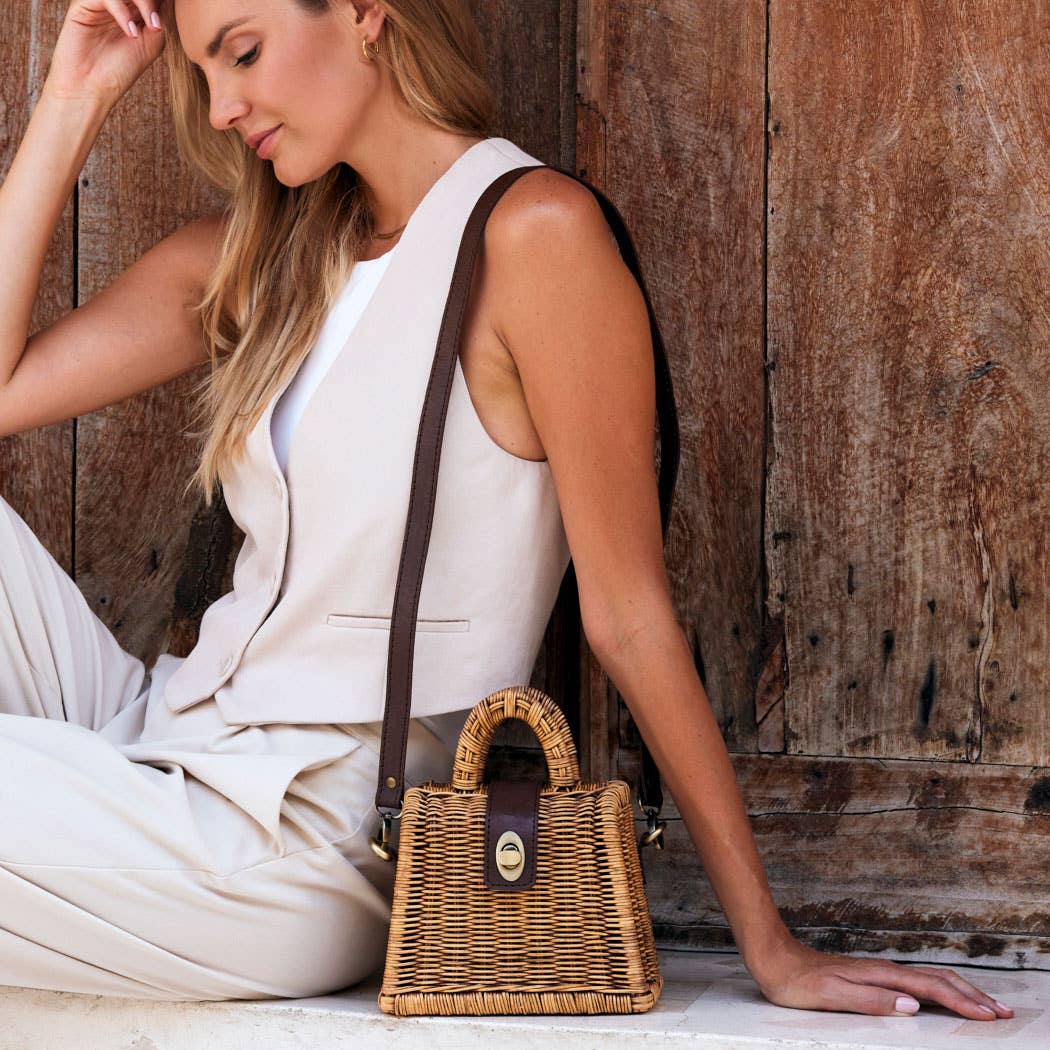 The Winding Road - Petite Rattan Handbag with Detachable Crossbody Strap