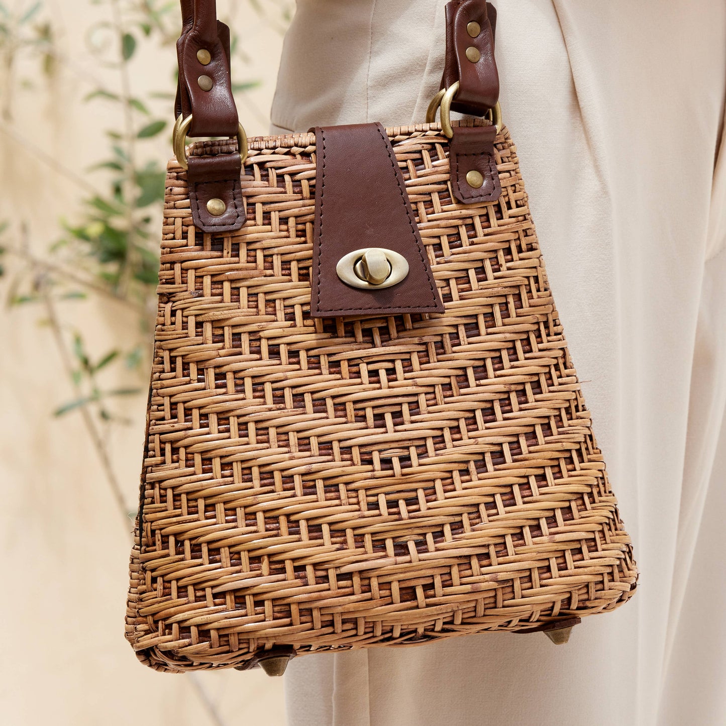 The Winding Road - Rattan Handbag with Leather Elbow Strap