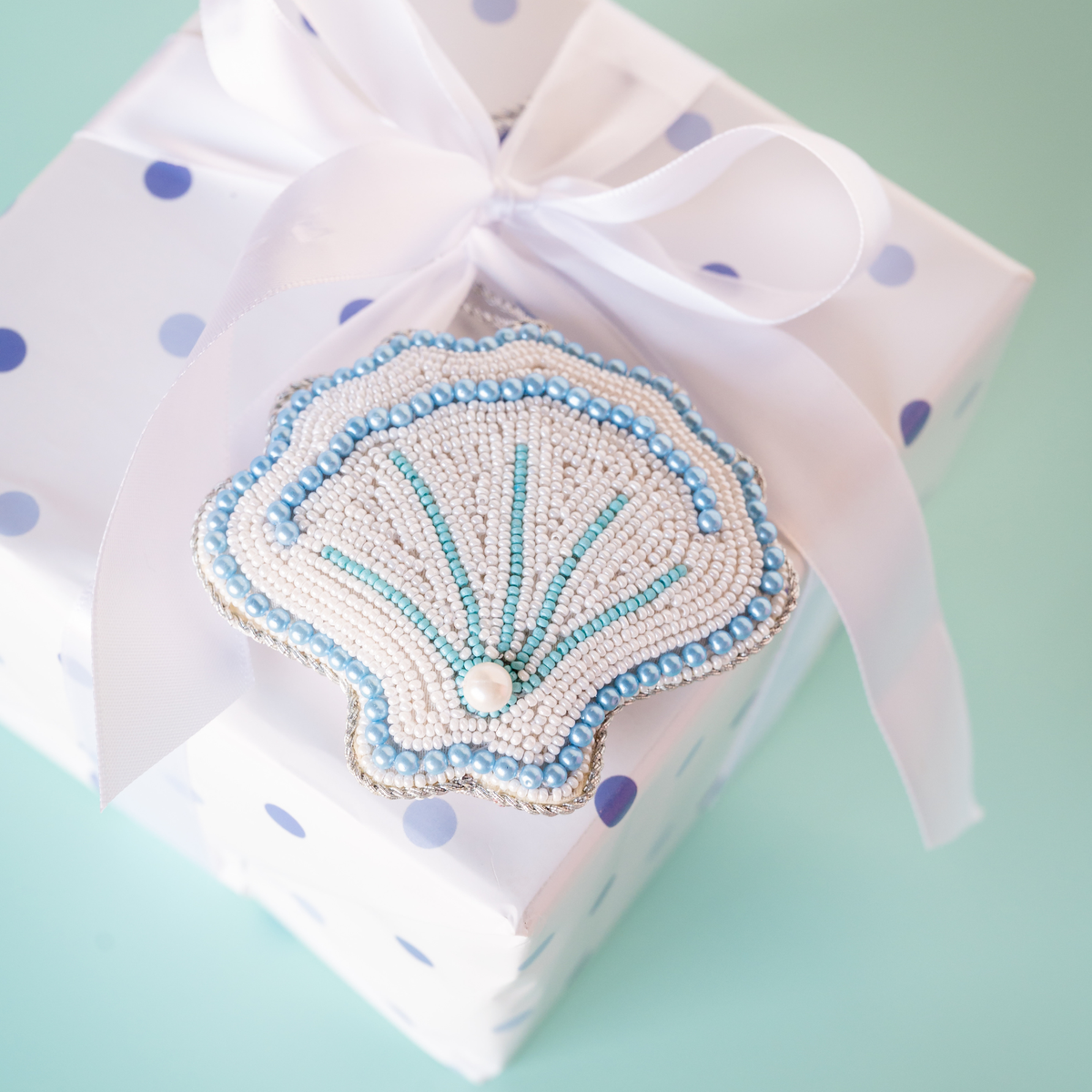 Blue Seashell Christmas Ornament