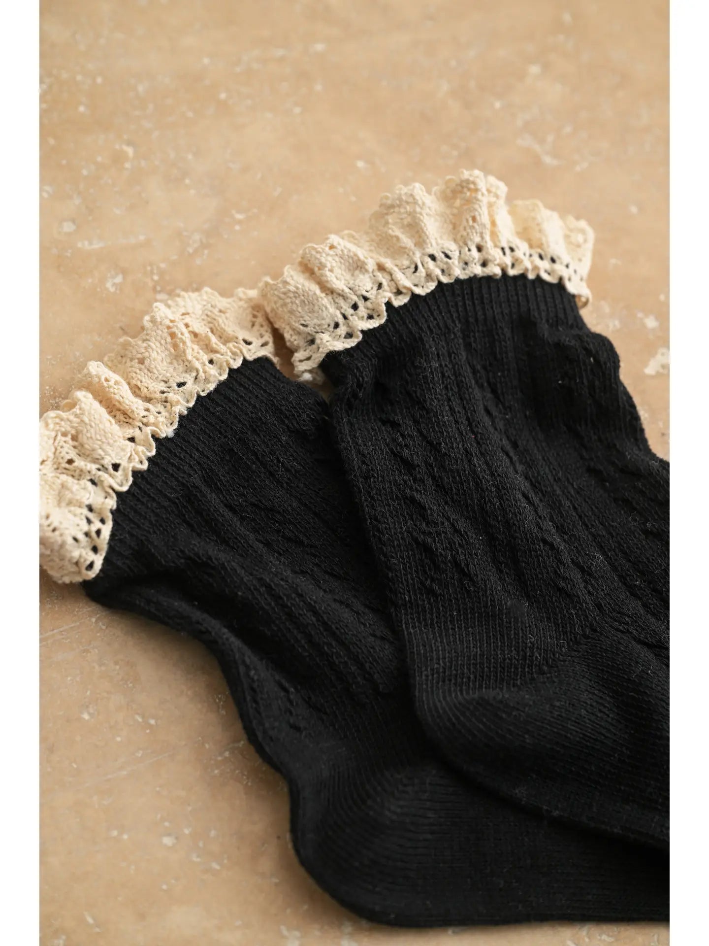 Black Net Pointelle Crochet Trim Socks