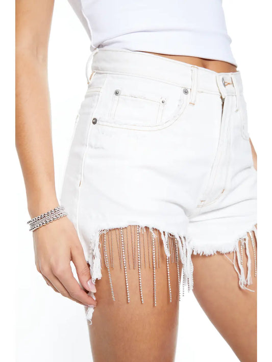 All Chained Up - Chain Fringe Cut Off Short in White